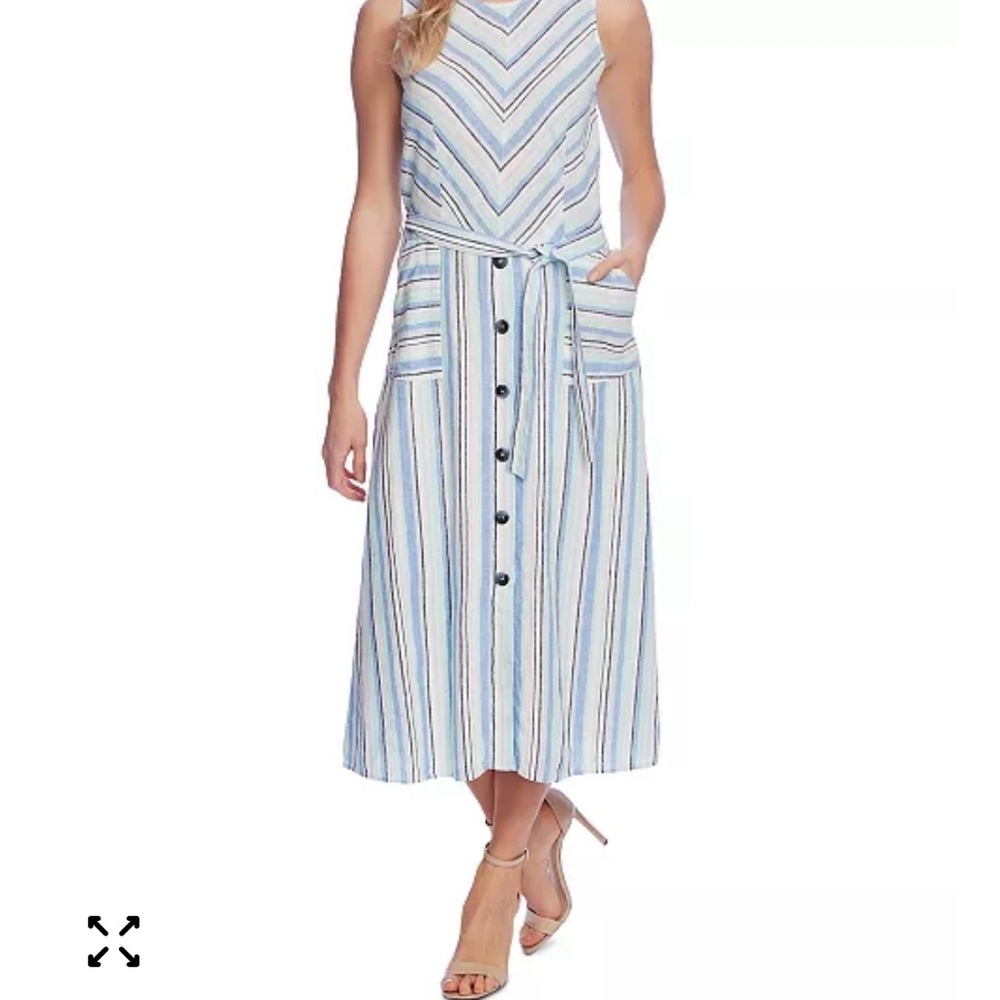 Vince Camuto Sleeveless Striped Button-Front Midi Dress in Blue and White size S